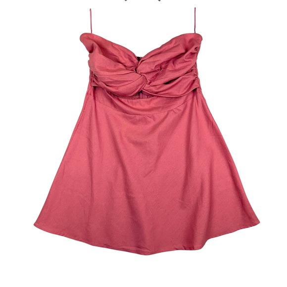 Francesca's Dresses & Skirts - Linen Blend Twist Front Strapless Mini Summer Dress L Mi Ami Coquette Sweetheart